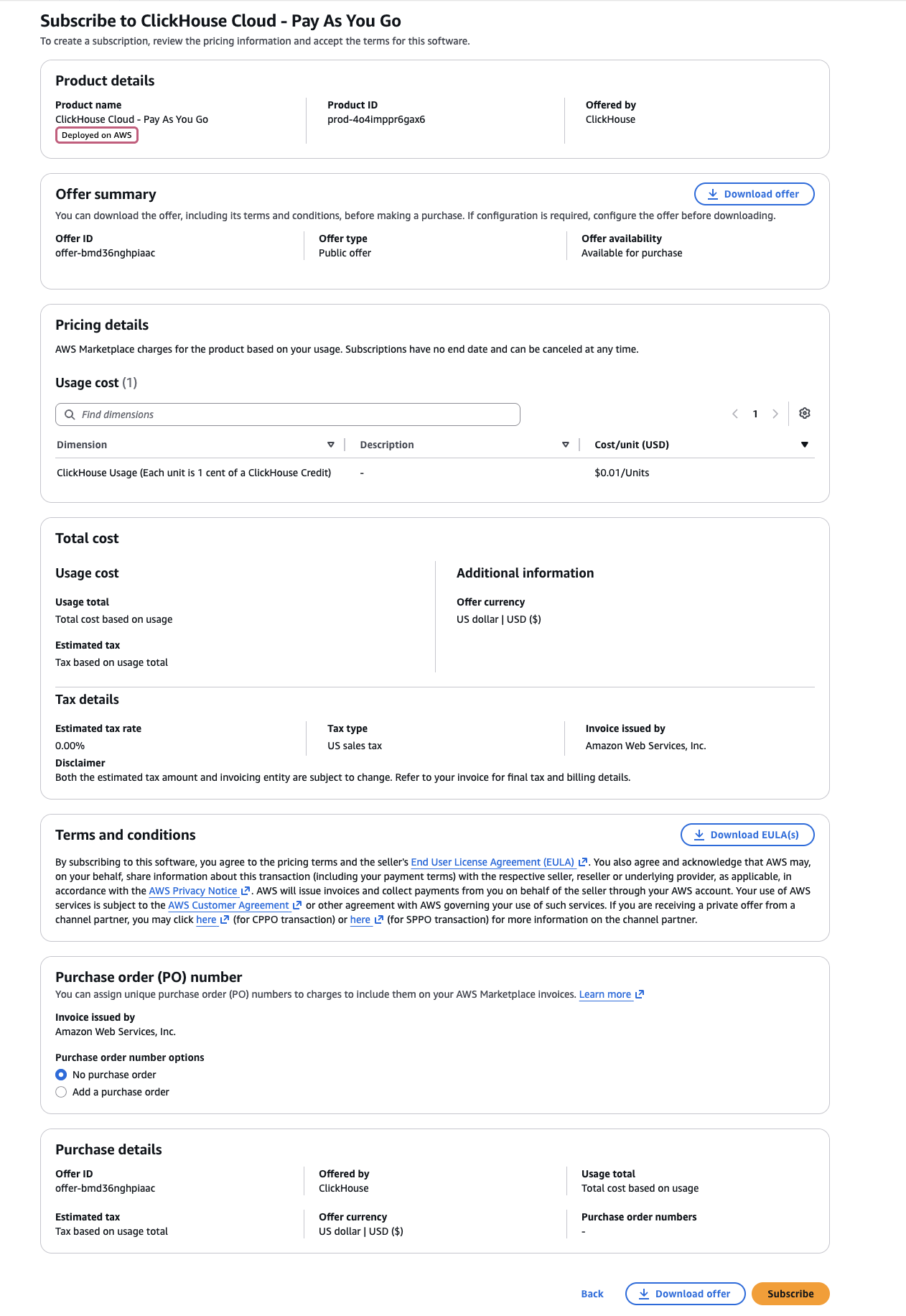 Оформление подписки в AWS Marketplace